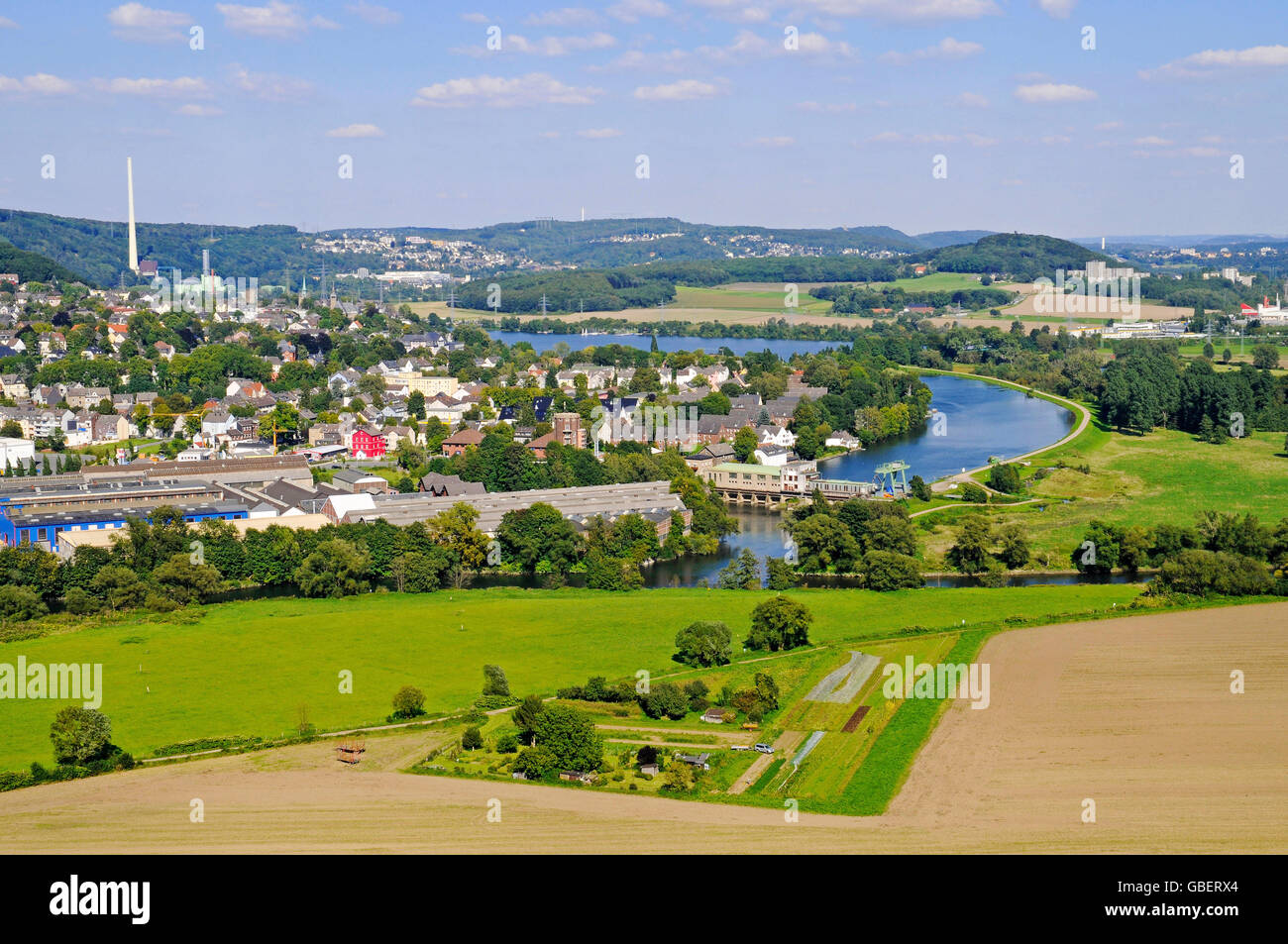 Fluss Ruhr, Blick von Burg Volmarstein, Wetter, North Rhine-Westphalia, Germany Stockfoto