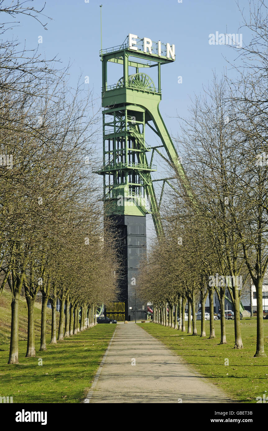 Wicklung Tower, ehemalige Zeche Erin, Castrop-Rauxel, North Rhine-Westphalia, Deutschland Stockfoto