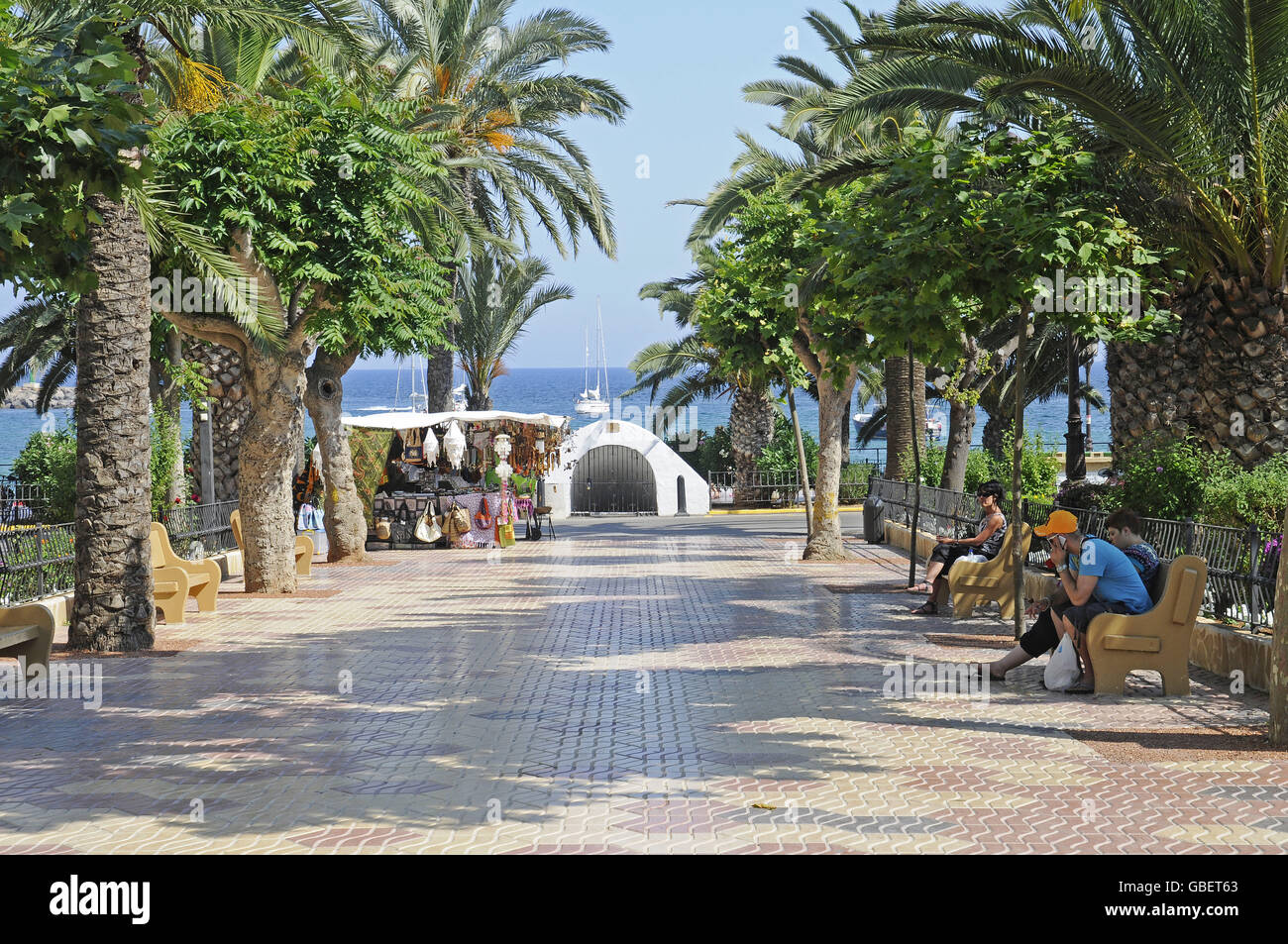 Promenade, Santa Eularia des Riu, Pityusen, Ibiza, Balearen, Spanien Stockfoto