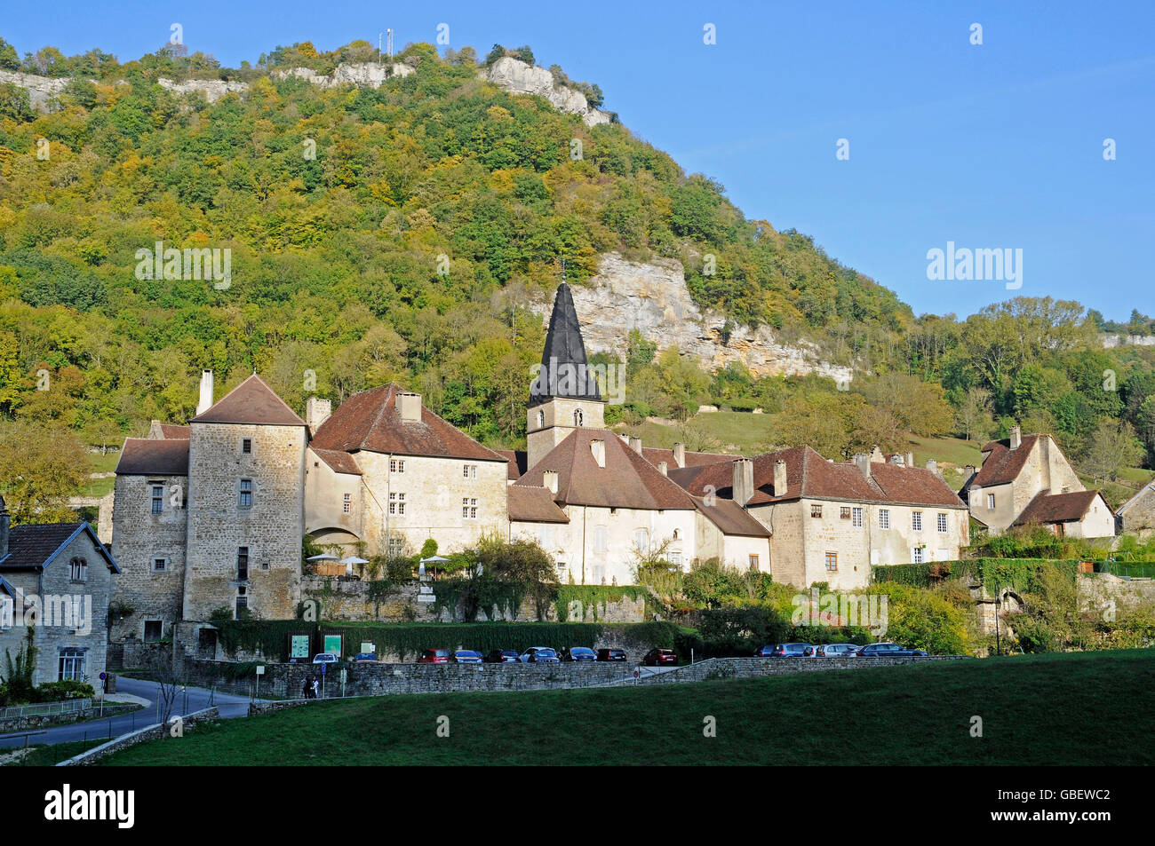 Benediktiner Abtei Saint-Pierre, Baume-Les-Messieurs, Lons-Le-Saunier, Jura, Franche, Frankreich Stockfoto