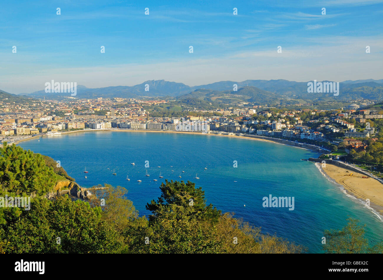 La Concha-Bucht, Blick vom Monte Igueldo, San Sebastian, Baskenland, Spanien / Pais Vasco Stockfoto