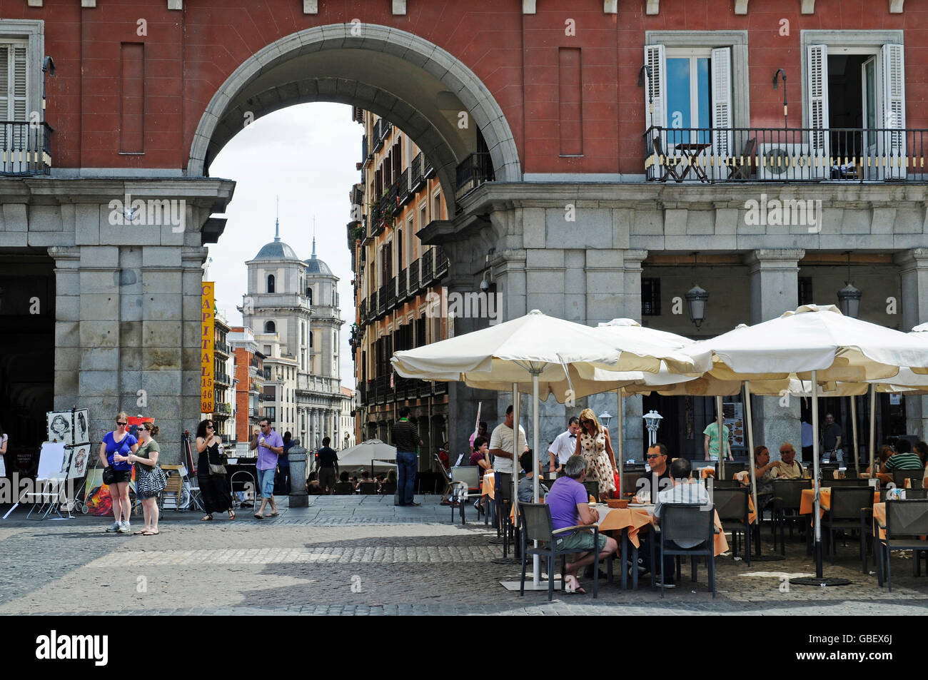 Restaurants, Platz, Plaza Mayor, Madrid, Spanien Stockfoto