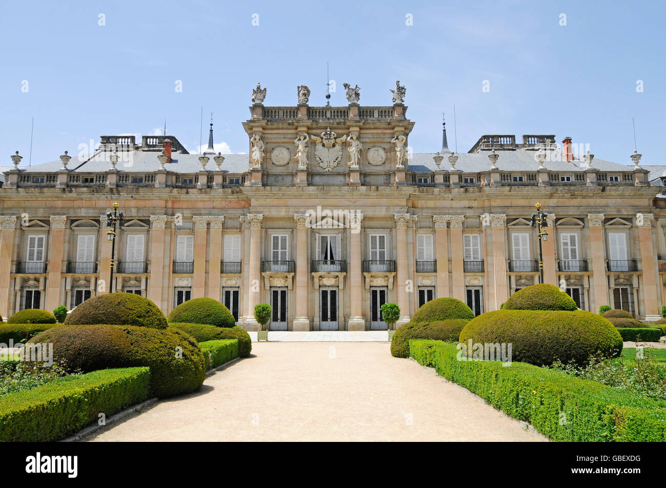 Palacio Real La Granja de San Ildefonso Palast, ehemalige königliche Sommerresidenz, San Ildefonso, Provinz Segovia, Kastilien-León, Spanien Stockfoto