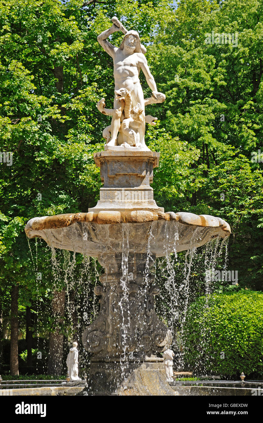 Brunnenfigur, Jardin De La Isla, Royal Park, Aranjuez, Provinz Madrid, Spanien Stockfoto