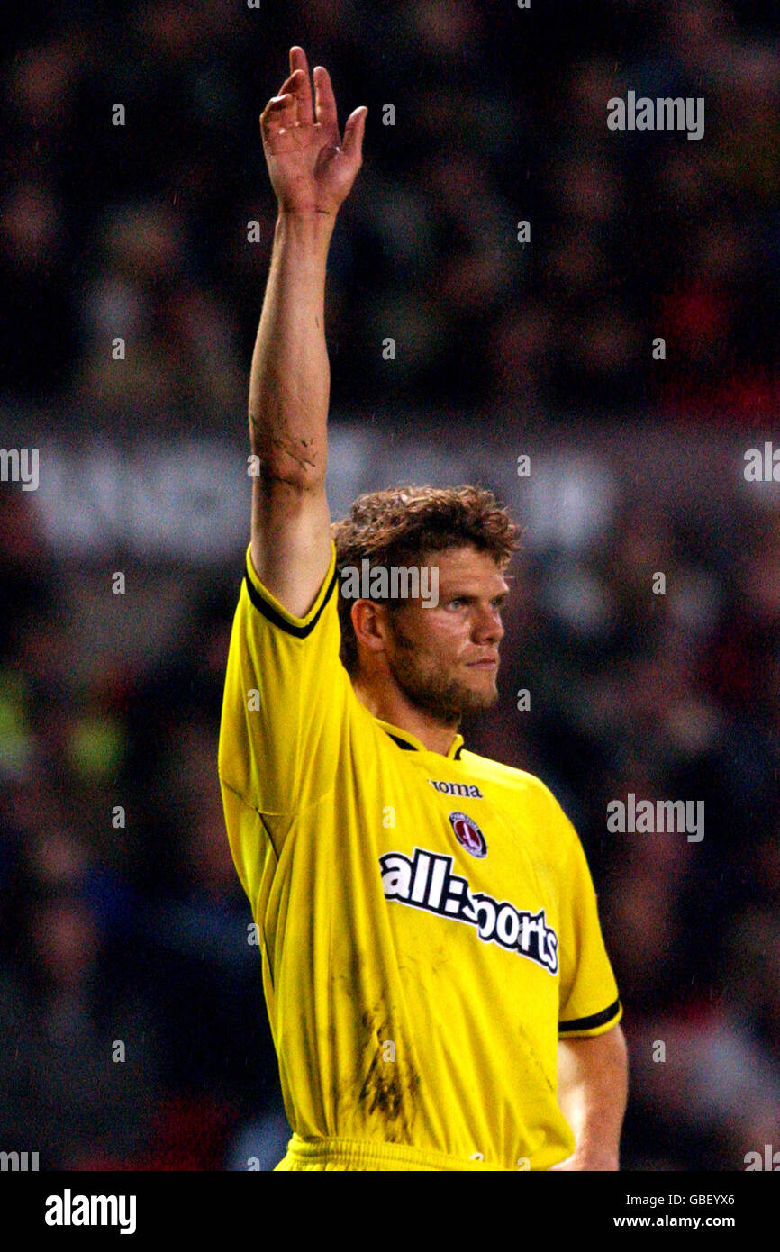 Fußball - FA Barclaycard Premiership - Manchester United / Charlton Athletic. Hermann Hreidarsson, Charlton Athletic Stockfoto