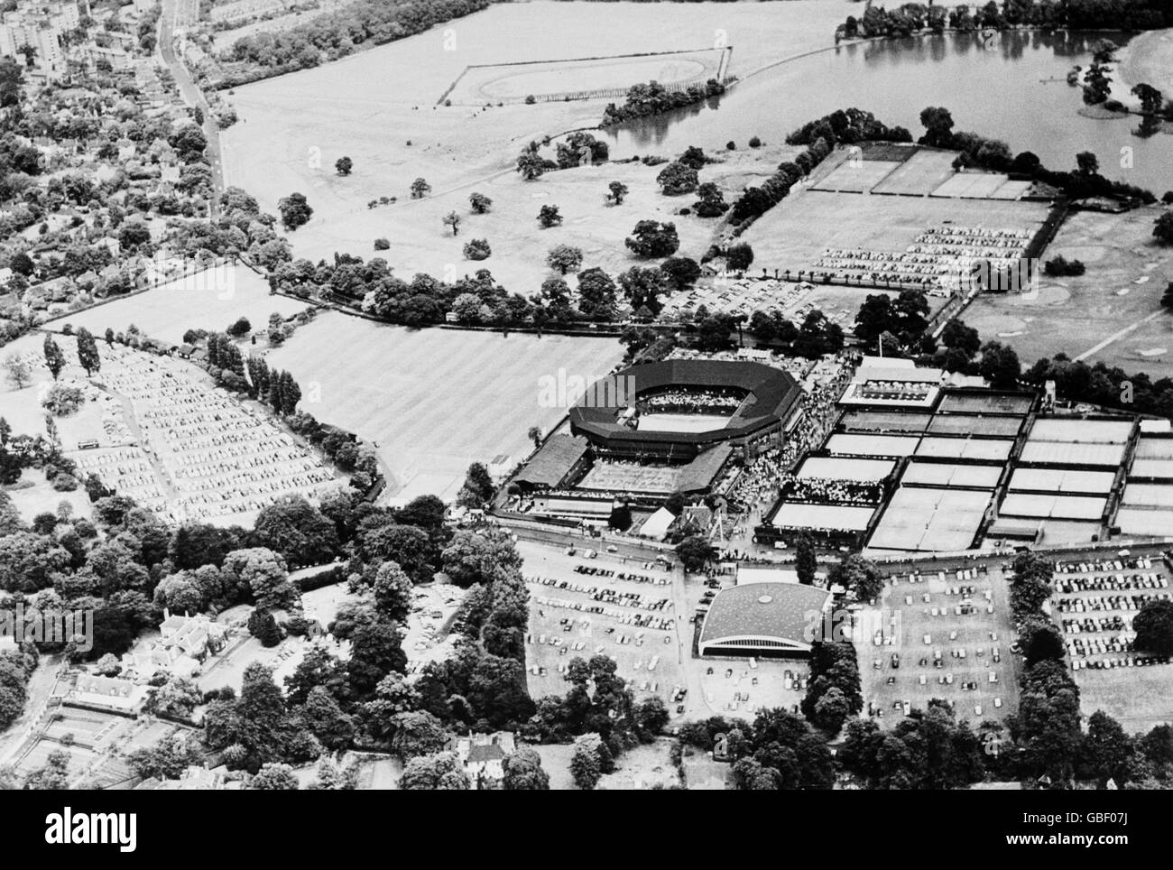 Tennis - Wimbledon. Luftaufnahme des All England Club, Heimstadion der Wimbledon Championships Stockfoto