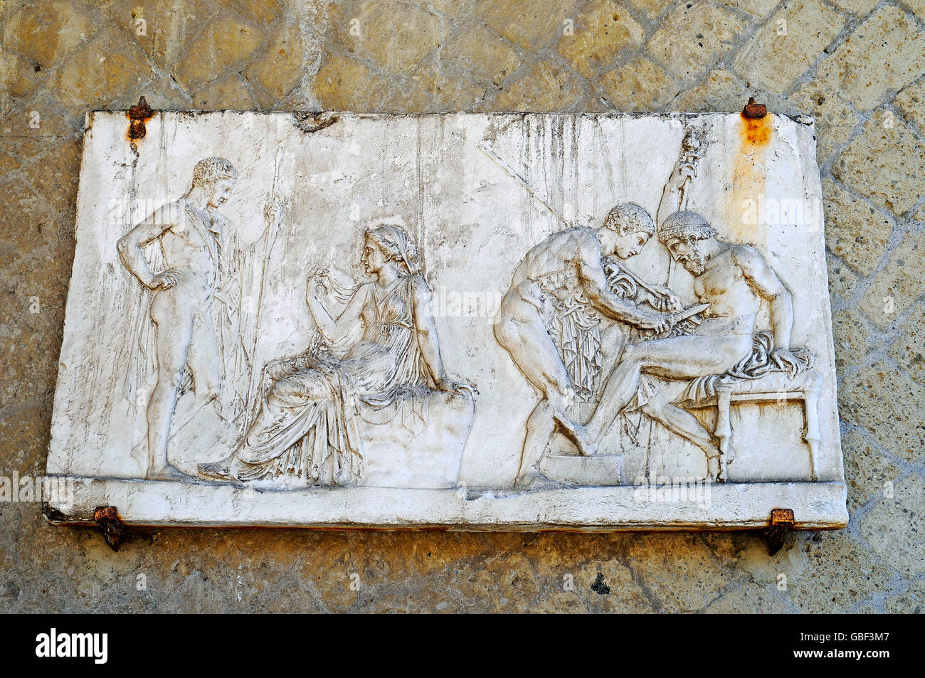 Wand-Relief, Casa del Rilievo di Telefo, Telephos, archäologische Stätte Herculaneum, Herculaneum, Neapel, Kampanien, Italien Stockfoto