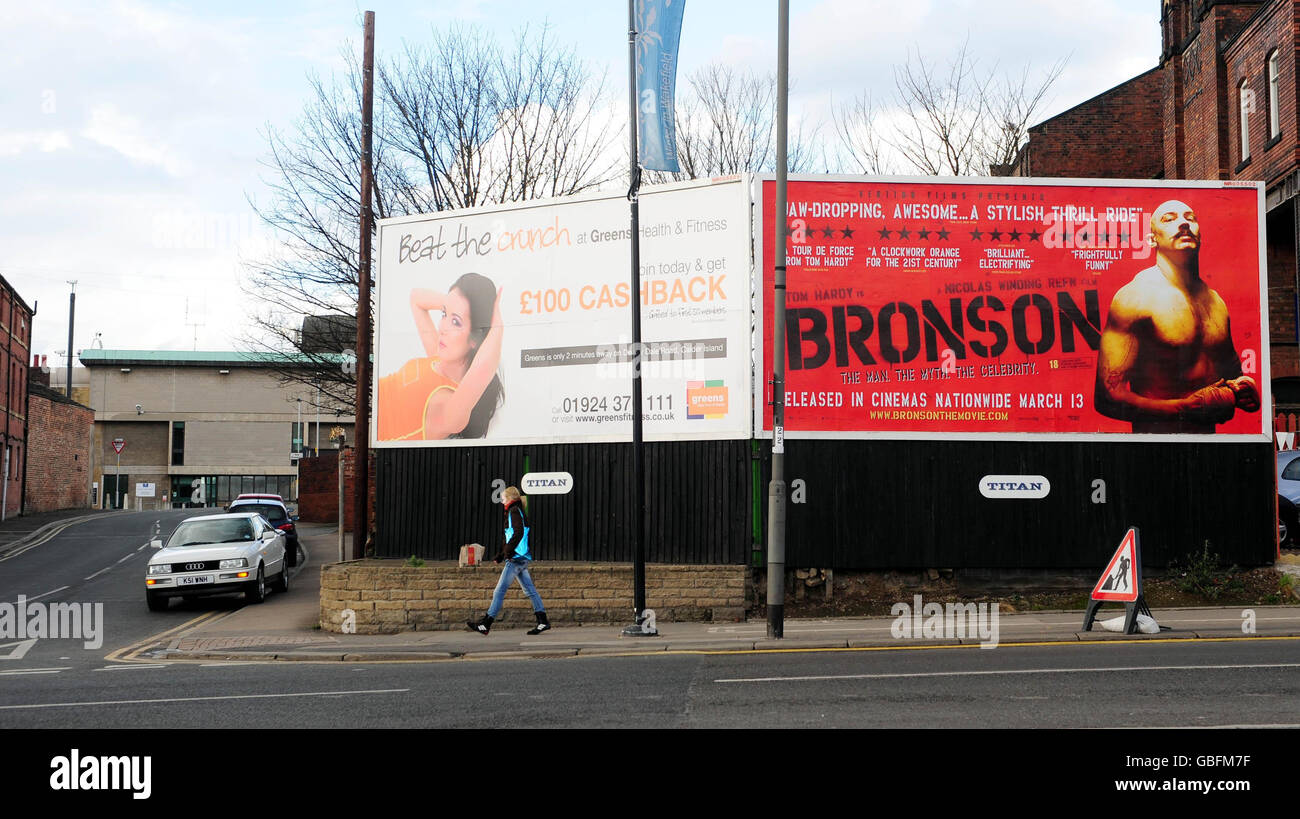 Charles Bronson Billboard außerhalb Wakefield Gefängnis Stockfoto