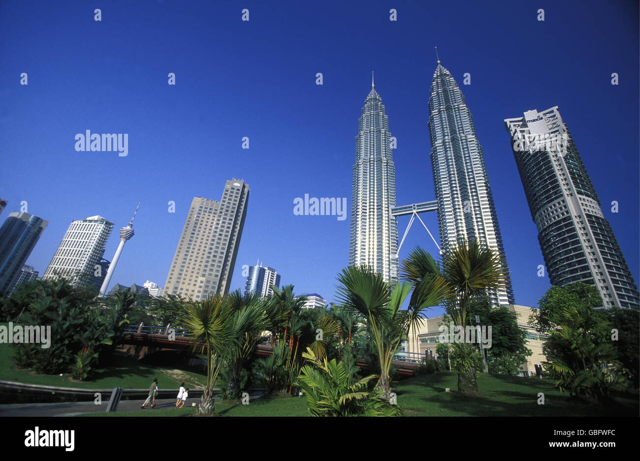 Die Petronas Twin Towers in der Hauptstadt Kuala Lumpur in Malaysia in Suedost Asien. Stockfoto