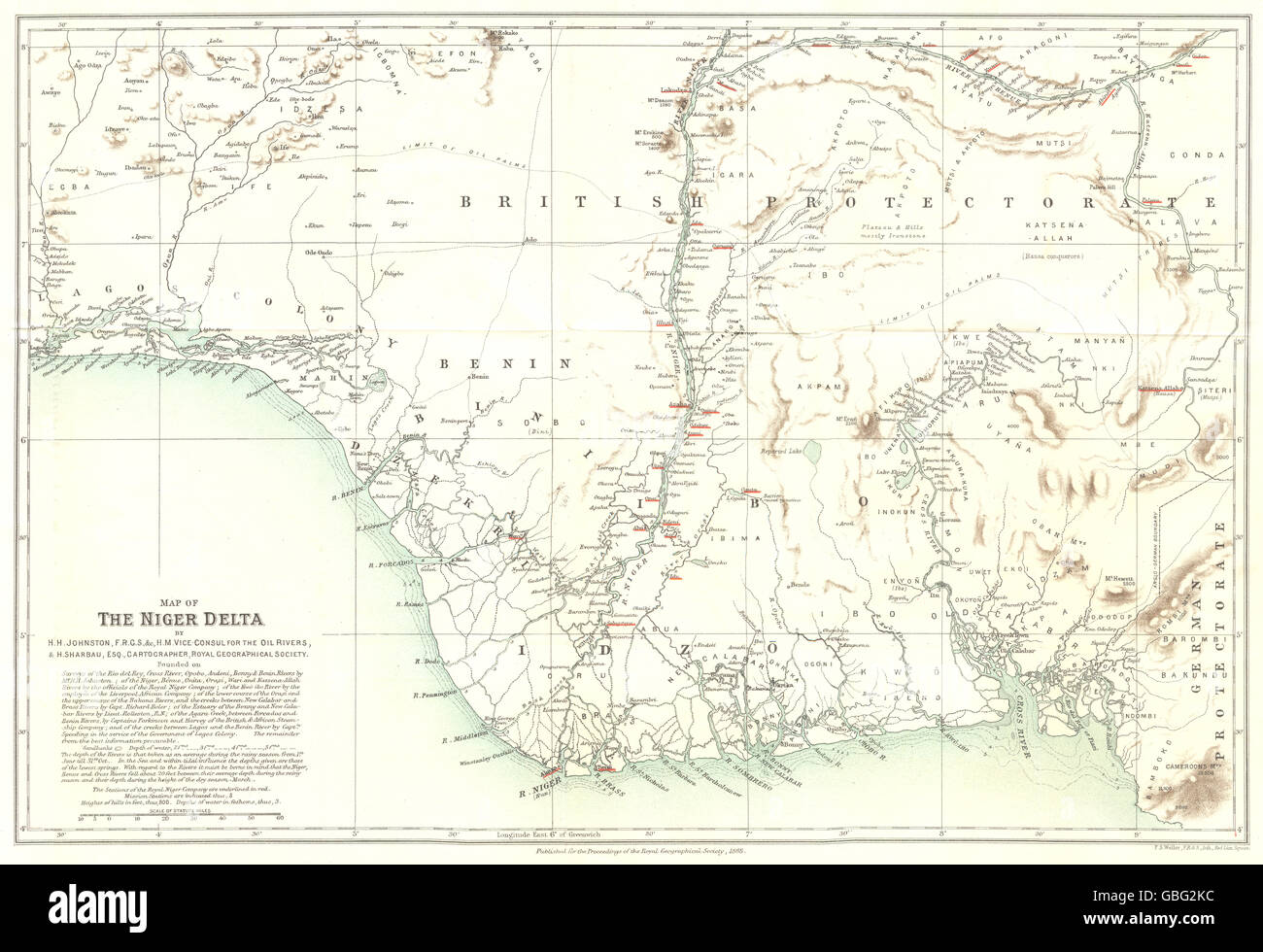 NIGERIA: Niger-Delta Karte. Öl-Flüsse. Lagos. Johnston Sharbau Umfragen. RGS 1888 Stockfoto