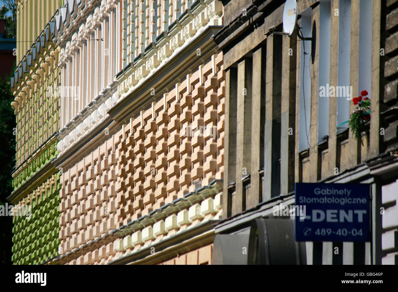 Hausfassade - Stettin, Polen. Stockfoto