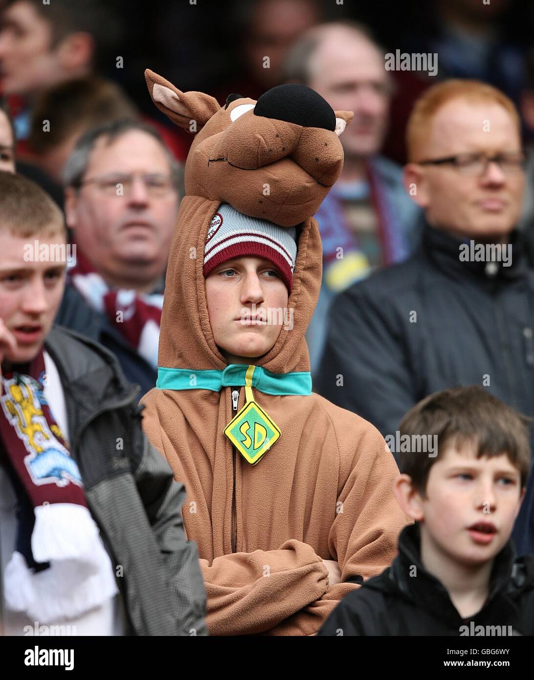 Fußball - FA Cup - Fünfte Runde - Arsenal gegen Burnley - Emirates Stadium. Ein Burnley-Fan verkleidet als Scooby Doo in den Tribünen Stockfoto