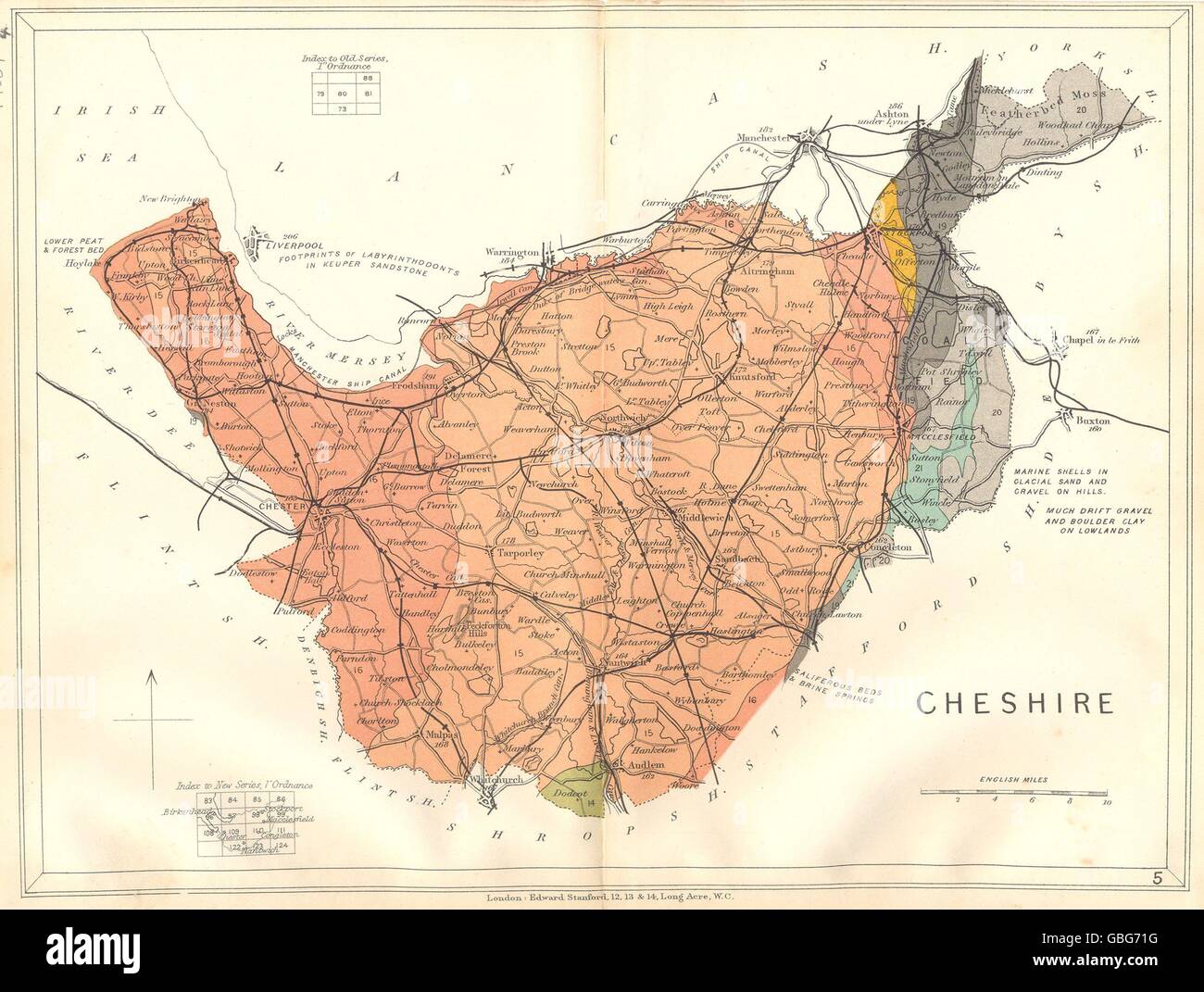 CHESHIRE: Geologische Karte. STANFORD, 1880 Stockfoto
