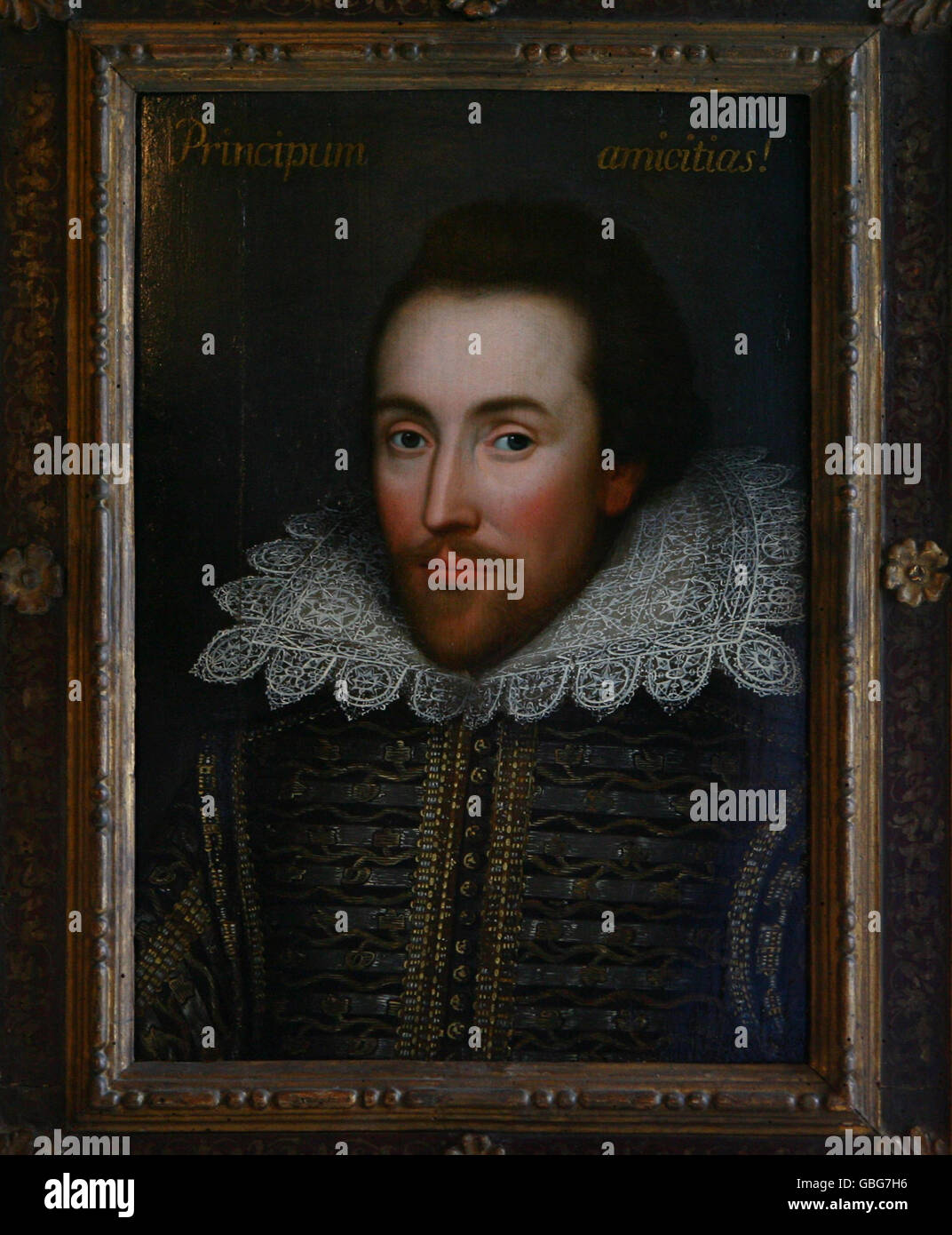 Ein neu identifiziertes, angeblich lebenslanges Porträt von William Shakespeare wird im Dartmouth House in Mayfair, im Zentrum von London, enthüllt. Stockfoto