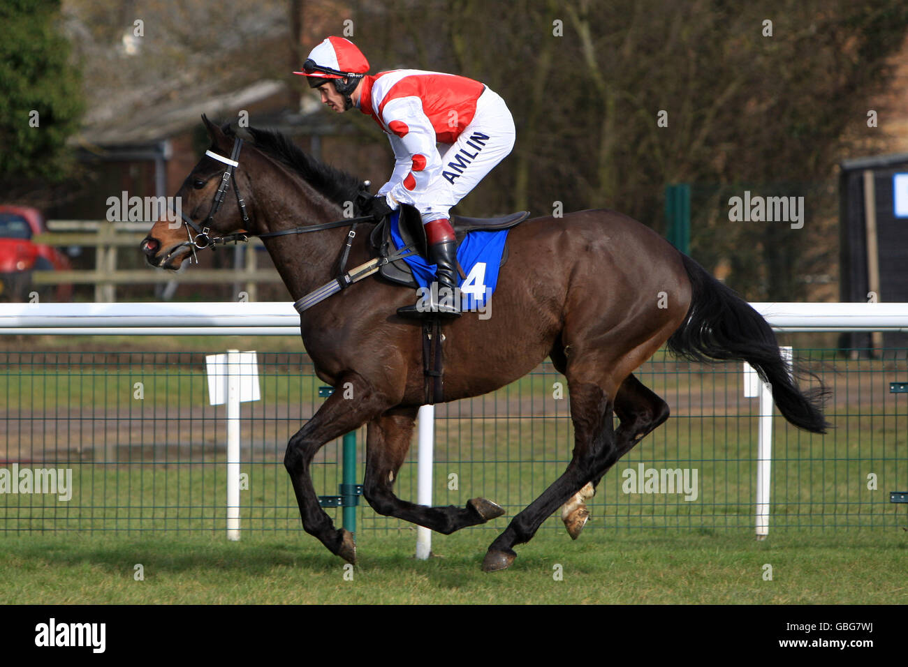 Unmittelbar bevorstehenden Sieg geritten von Richard Johnson gehen, um zu posten Die Handicap-Hürde für Anfänger von Racing UK Stockfoto