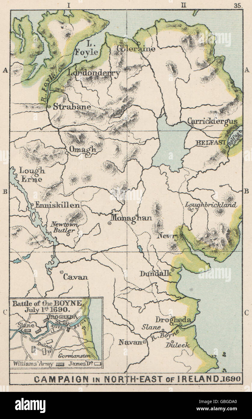 WILHELMINISCHE Krieg 1690: Schlacht am Boyne. NE Irland Kampagne. KLEINE, 1907 Karte Stockfoto