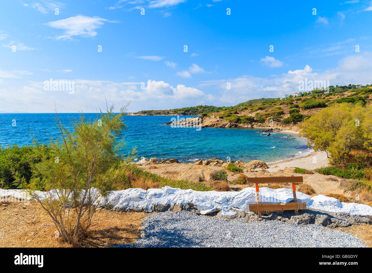 Ein Blick auf einsamen Strand auf der Insel Samos, Griechenland Stockfoto