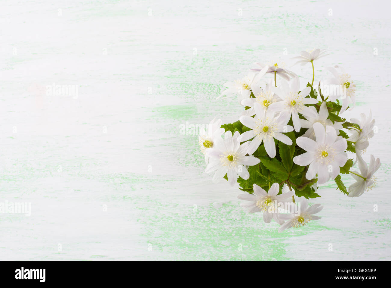Weißen Blüten Bouquet. Frühling Blumen. Blumen-Postkarte. Blumengrüße. Grußkarte. Stockfoto