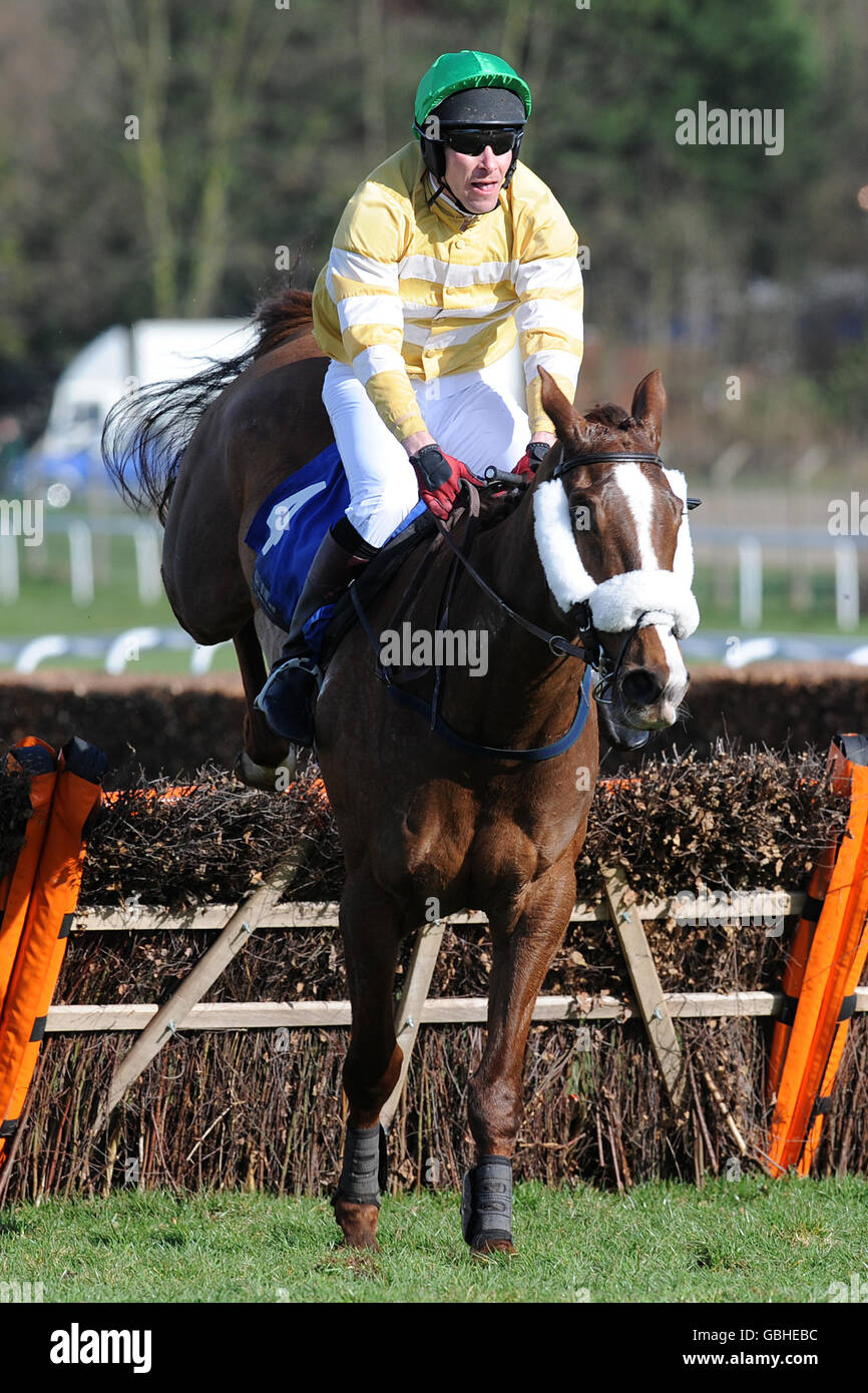 Rookery Rebel von Jockey Capt T B White in Aktion während der Barclays Commercial Bank Amateur Riders' Handicap geritten. Stockfoto