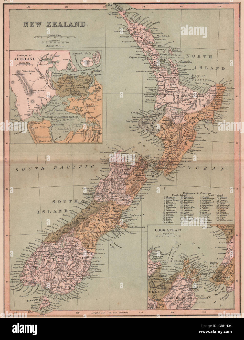 NEW ZEALAND: Anzeigen Provinzen vor ihrer Abschaffung in 1876.COLLINS, 1880-Karte Stockfoto