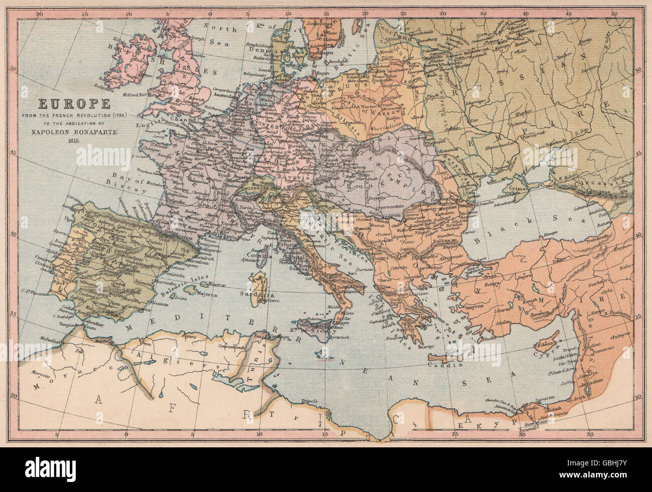 Europa 1793-1815: Napoleonische Kriege. Bündnis des Rheins. COLLINS, 1880-Karte Stockfoto