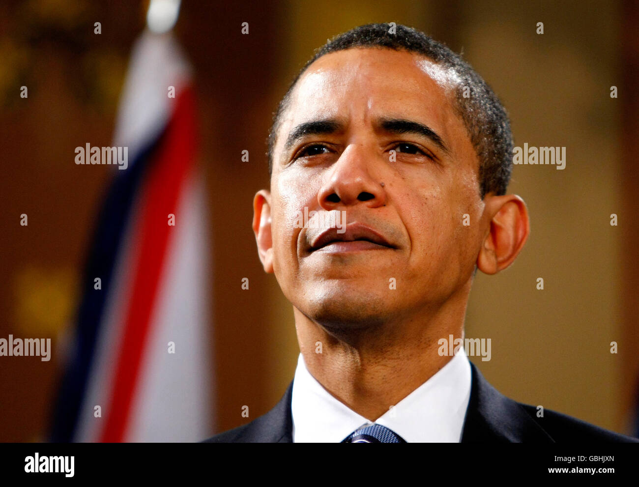 US-Präsident Barack Obama auf einer Pressekonferenz im Außenministerium in London. Stockfoto