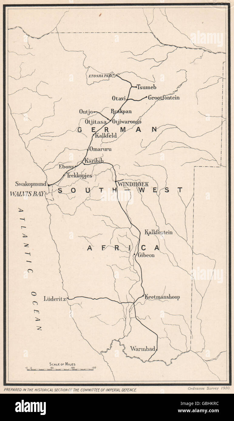 NAMIBIA: Deutsch Südwest-Afrika. Ersten Weltkrieg. Kommunikation, 1931 Karte Stockfoto