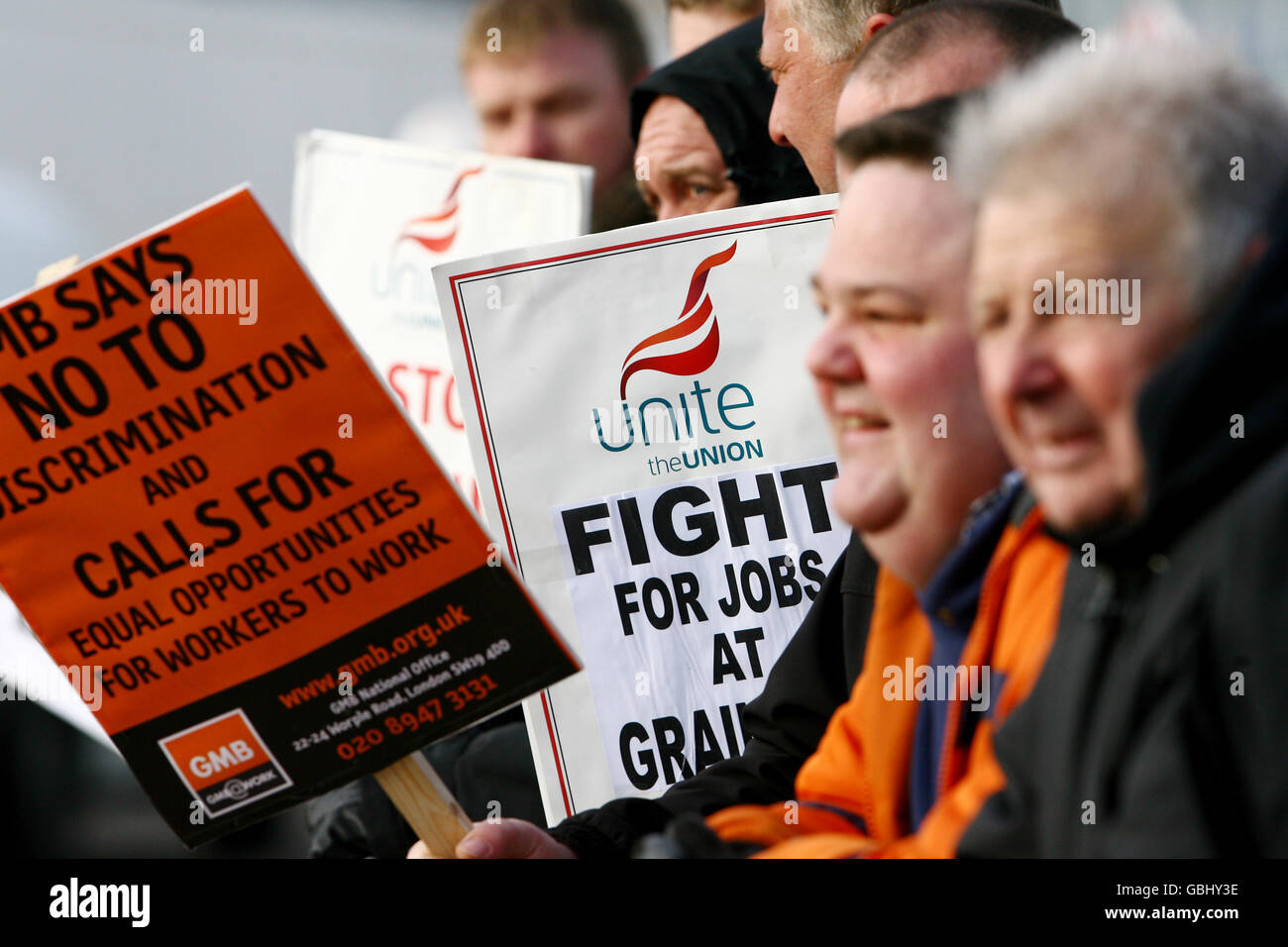 Arbeiter protestieren außerhalb Korn Kraftwerk Stockfoto