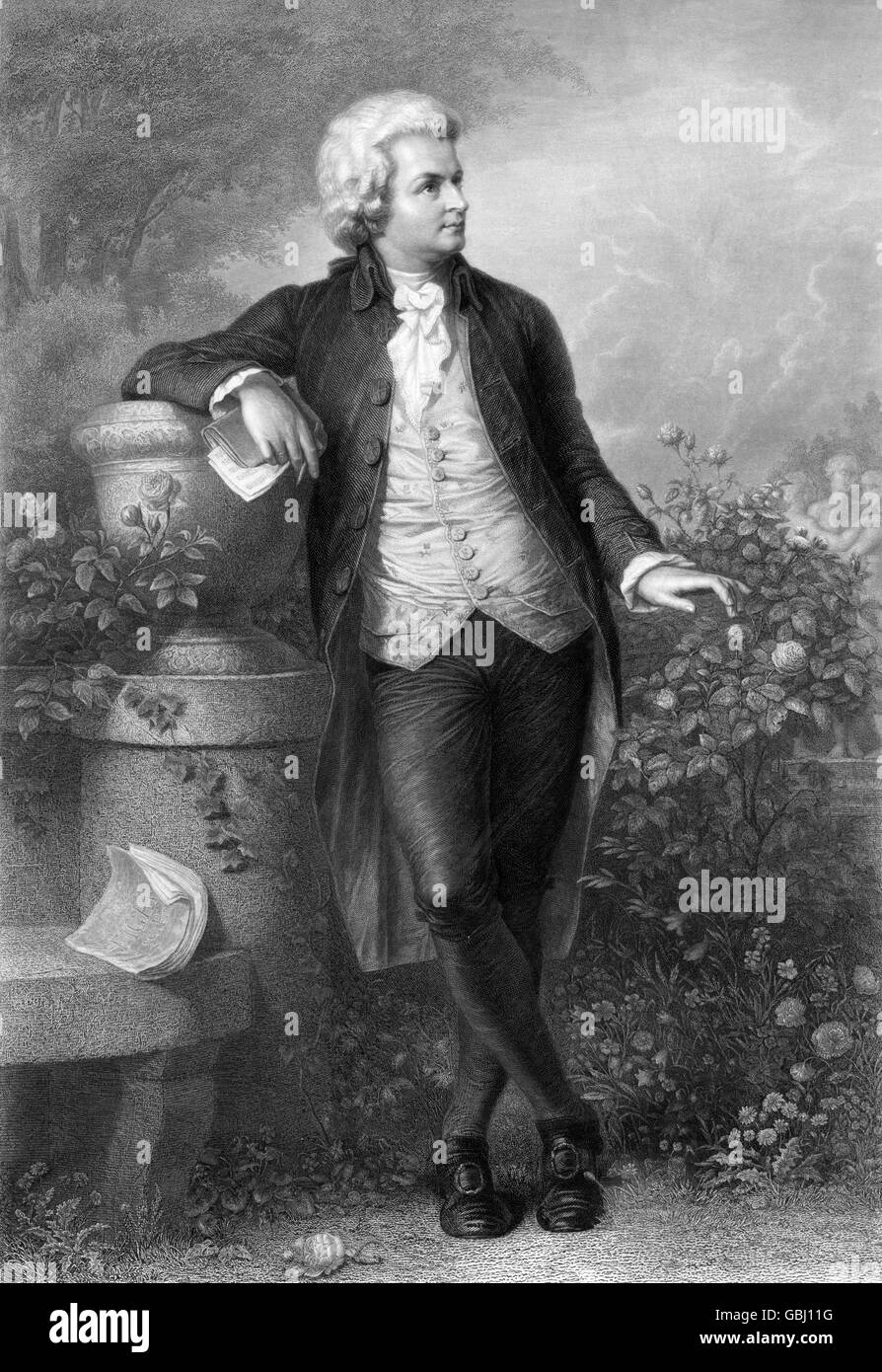 Mozart. Porträt von Wolfgang Amadeus Mozart (1756 – 1791), Radierung von Paul Barfus Stockfoto