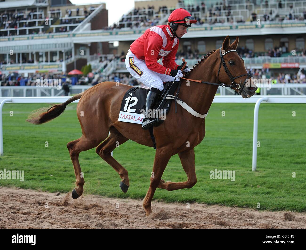 Pferderennen - The 2009 John Smith's Grand National Meeting - Tag 1 - Aintree Racecourse. Der Jockey Noel Fehily bei Tri Nations wird in der 4-jährigen Hürde der Matalan-Neulinge auf den Posten kommen Stockfoto