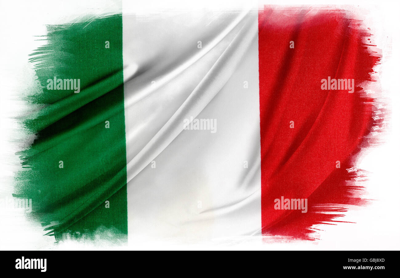 Italienische Flagge auf einfarbigen Hintergrund Stockfoto