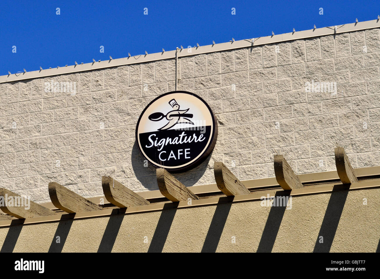 Unterschrift Café Zeichen, Safeway-Supermarkt in Nordkalifornien. Stockfoto