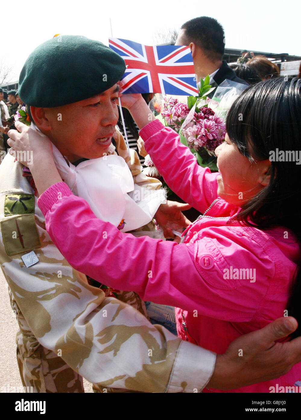 Gurkhas nach Hause zurückkehren. Stockfoto