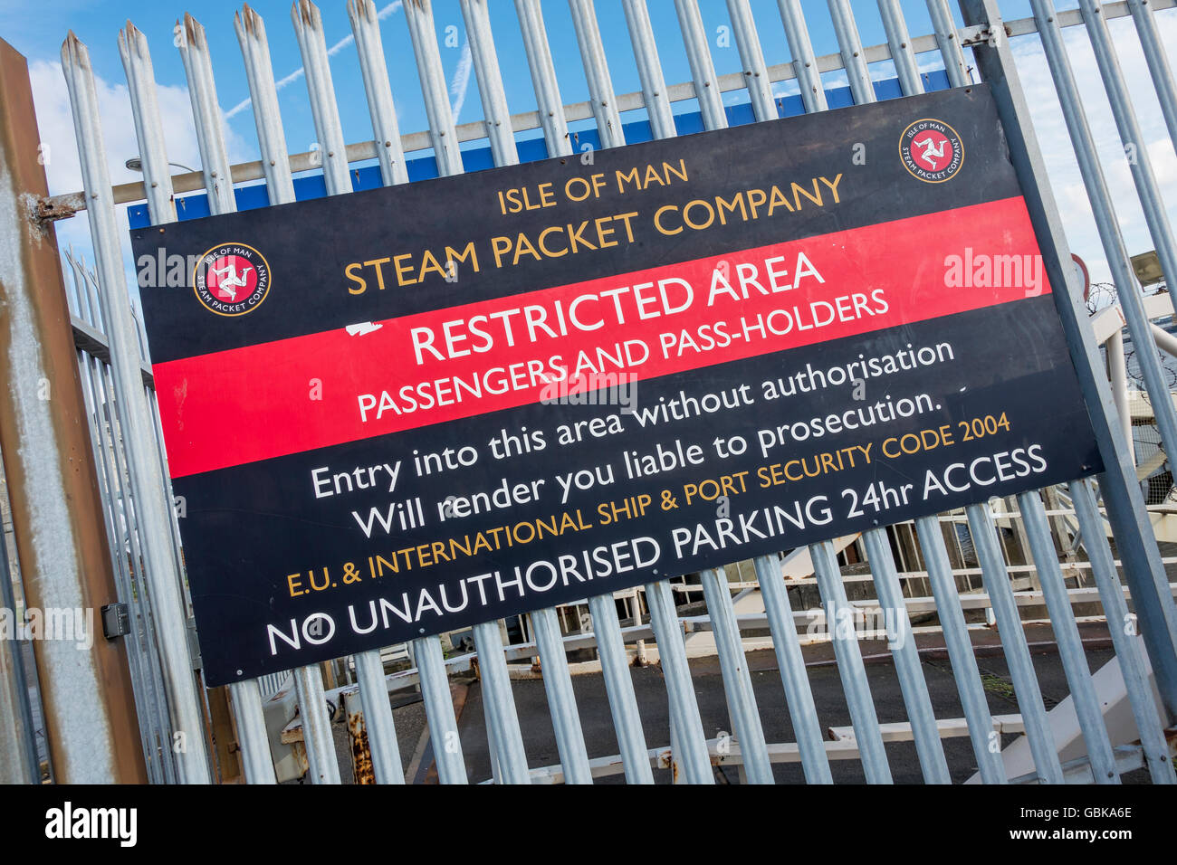 Isle Of Man Steam Packet Fährgesellschaft eingeschränkt Bereich Ankündigung Stockfoto