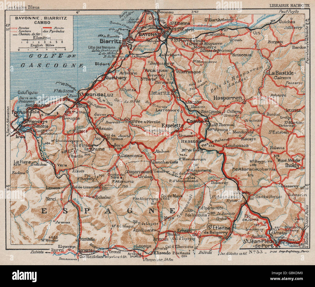 PAYS BASQUE FRANÇAIS. Bayonne-Biarritz-Cambo. Pyrenäen-Atlvintages, 1933 Karte Stockfoto