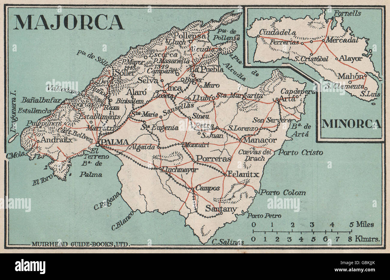 MALLORCA & MENORCA. Vintage Karte Plan. Spanien Mallorca Menorca, 1930 Stockfoto