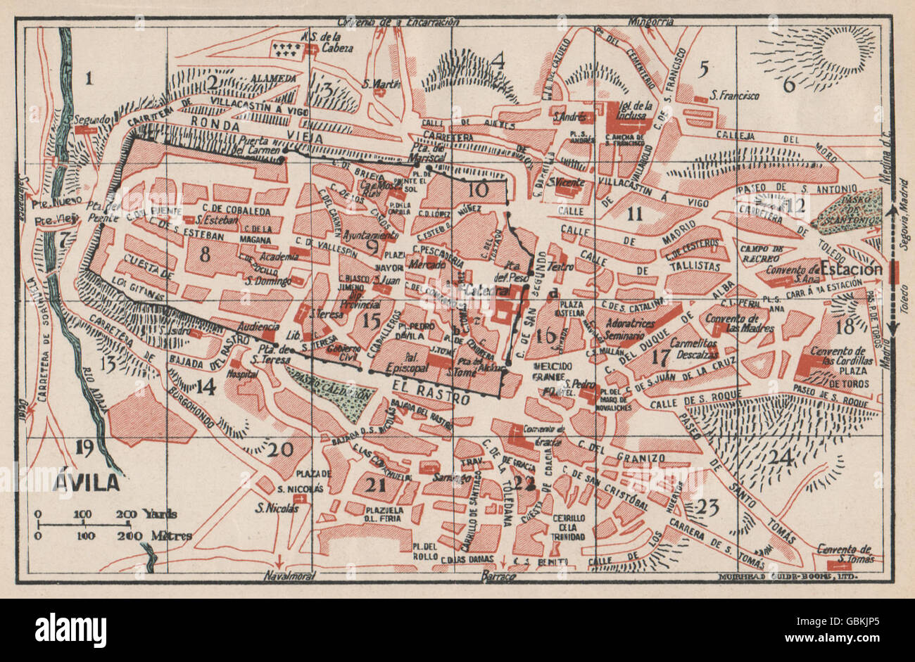 ÁVILA AVILA. Karte Stadtplan Vintage Stadt. Spanien, 1930