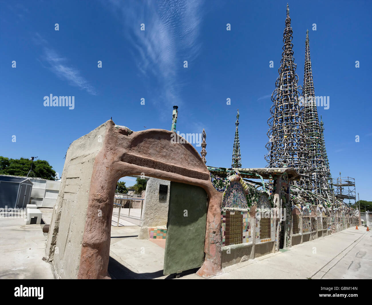 Watts Towers in Los Angeles. Eine Sammlung von 17 miteinander verbundenen skulpturalen Strukturen Stockfoto