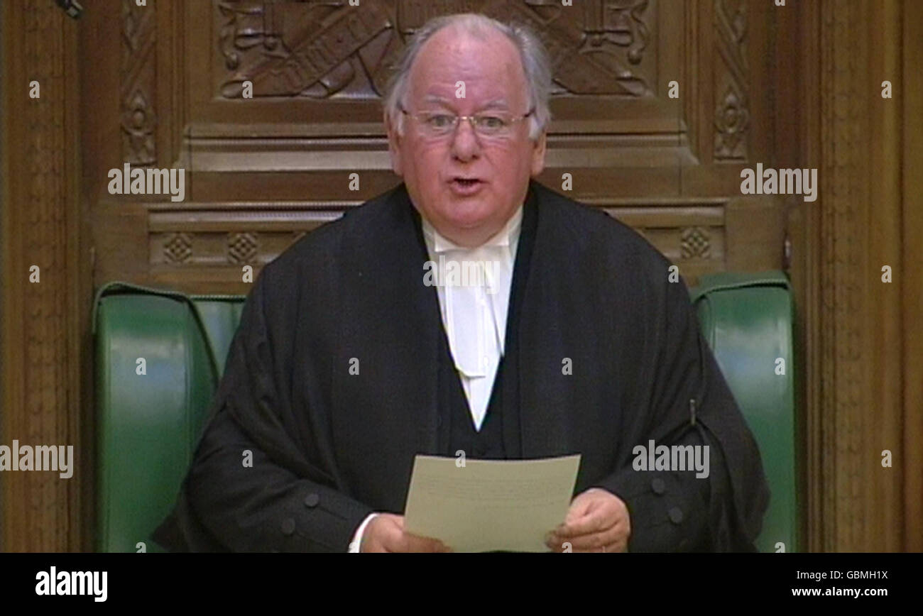 Commons-Sprecher Michael Martin kündigt seinen Rücktritt an Abgeordneten im Unterhaus in Westminster, London. Stockfoto
