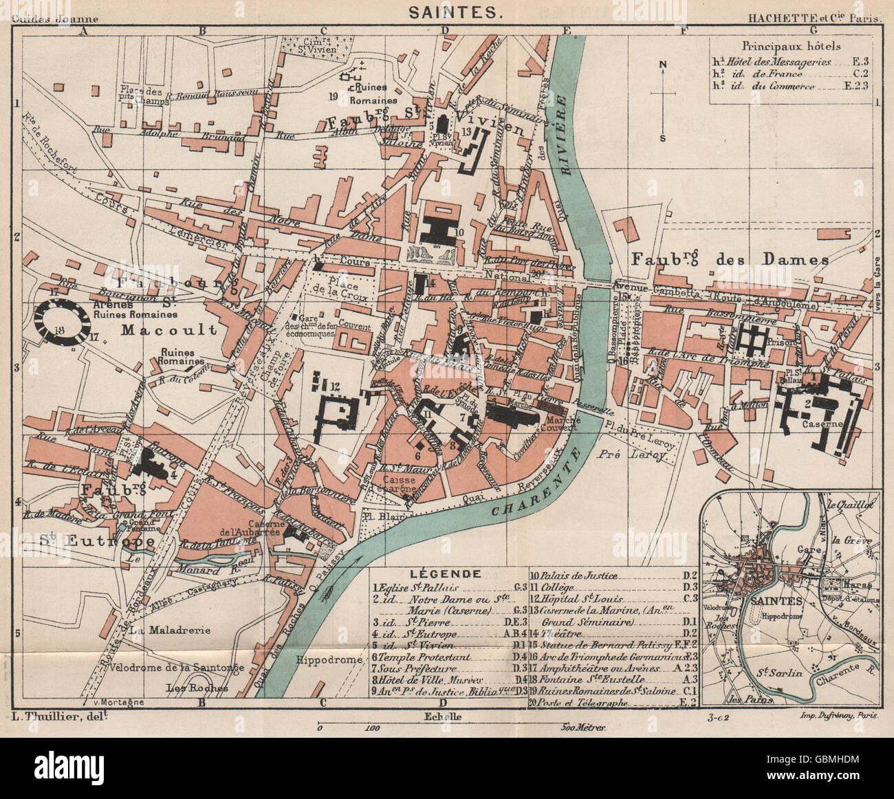 SAINTES; SAINTES. Vintage Stadt Ville Stadtplan planen Carte. Charente-Maritime 1899 Stockfoto