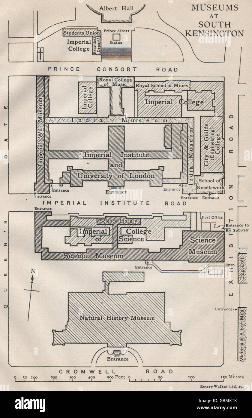 ALBERTOPOLIS. Museen in South Kensington. Natural History Wissenschaft Indien, 1927-Karte Stockfoto