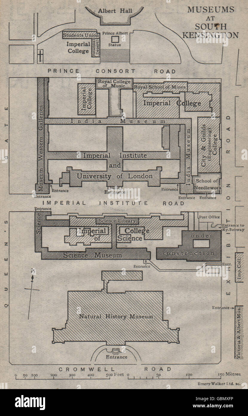 ALBERTOPOLIS. Museen in South Kensington. Natural History Wissenschaft Indien, 1919 Karte Stockfoto