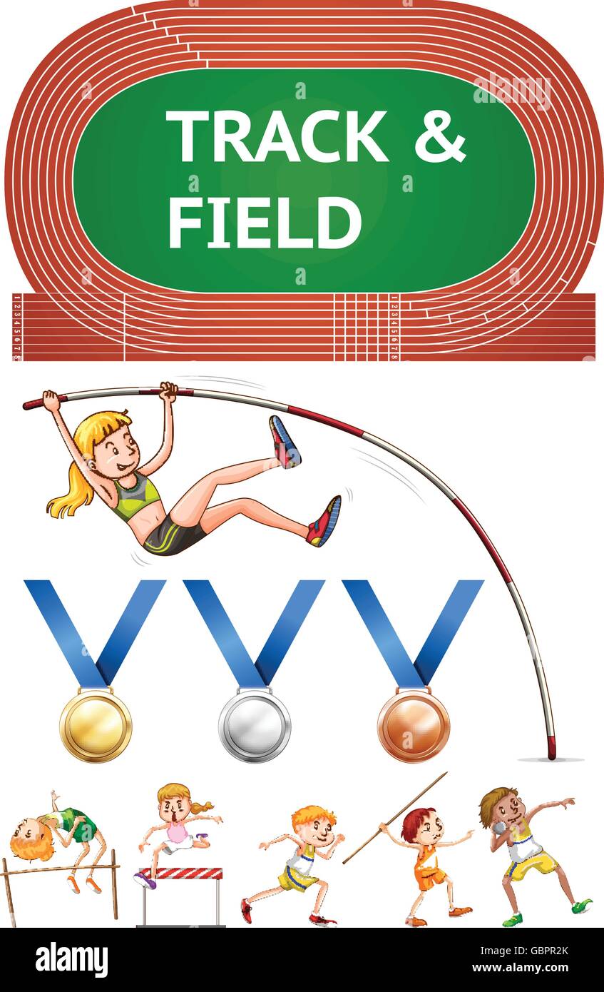 Leichtathletik Sport und Sport-Medaillen-illustration Stock Vektor