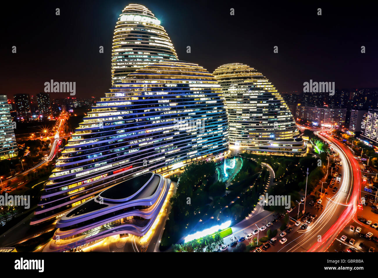 Wangjing Peking SOHO Städtebau Nachtansicht Stockfoto