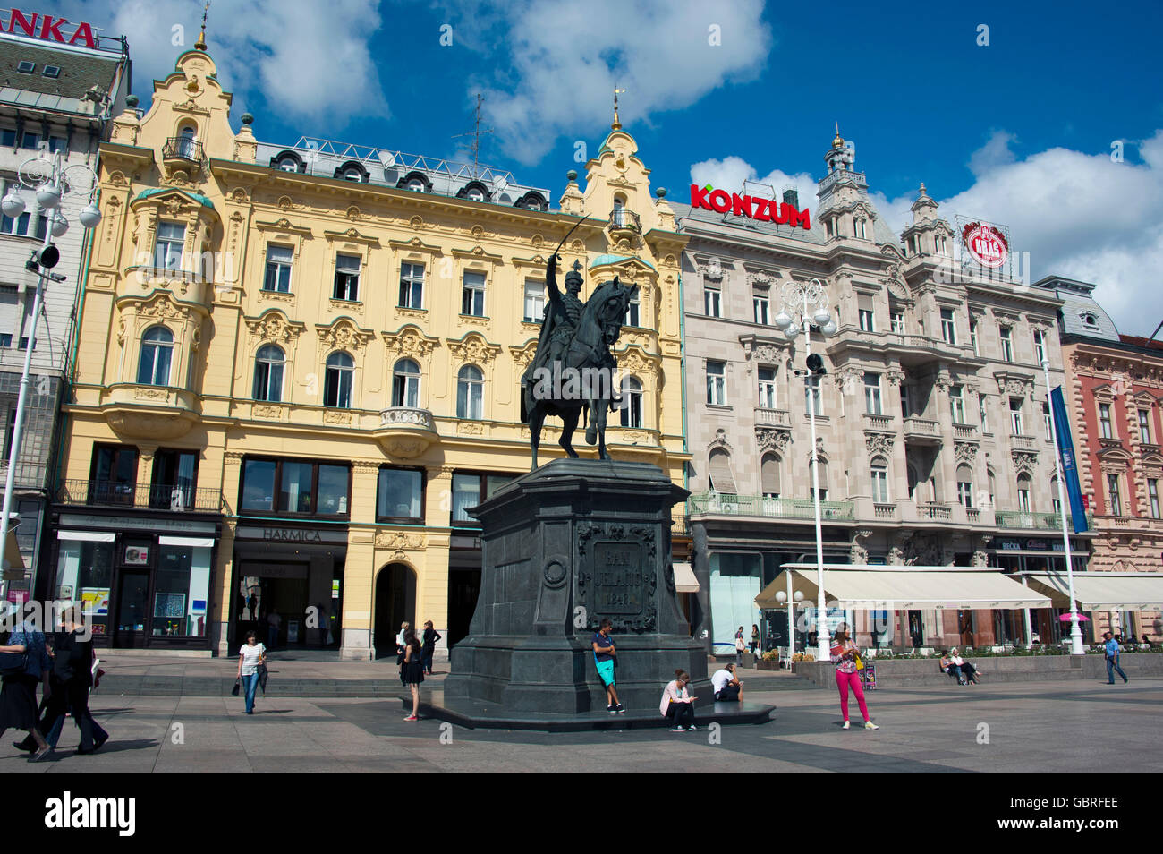 Ban Jelacic Statue, Ban Jelacic Platz, Zagreb, Kroatien / unteren Stadt Stockfoto