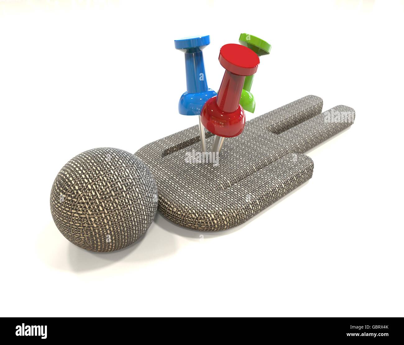 3D render Bild des Ded-Voodoo-Puppe mit Pins, Fluch Konzept darstellt. Stockfoto