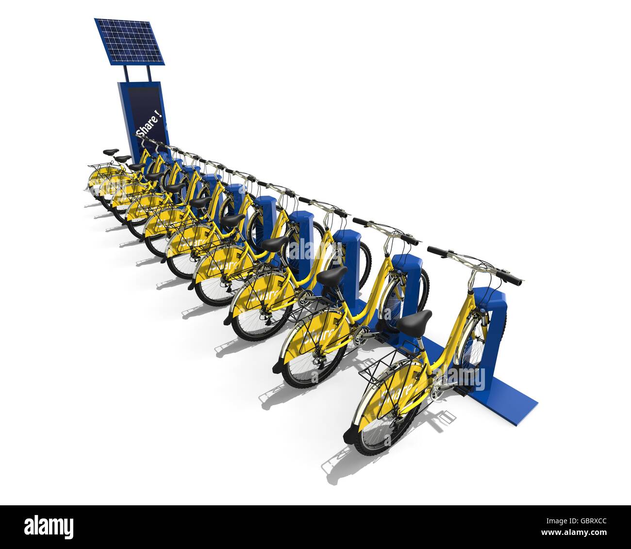 3D render Bild, das ein Fahrrad Sharing Station Konzept darstellt. Stockfoto