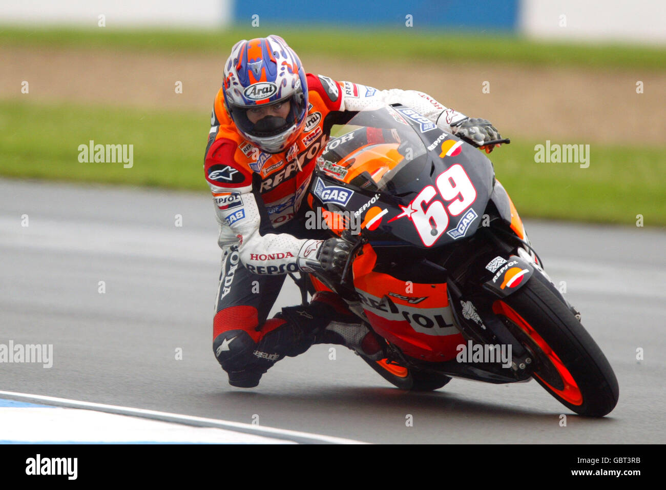 Motorradfahren - großer Preis von Großbritannien - Moto GP - Rennen. Nicky Hayden in Aktion Stockfoto