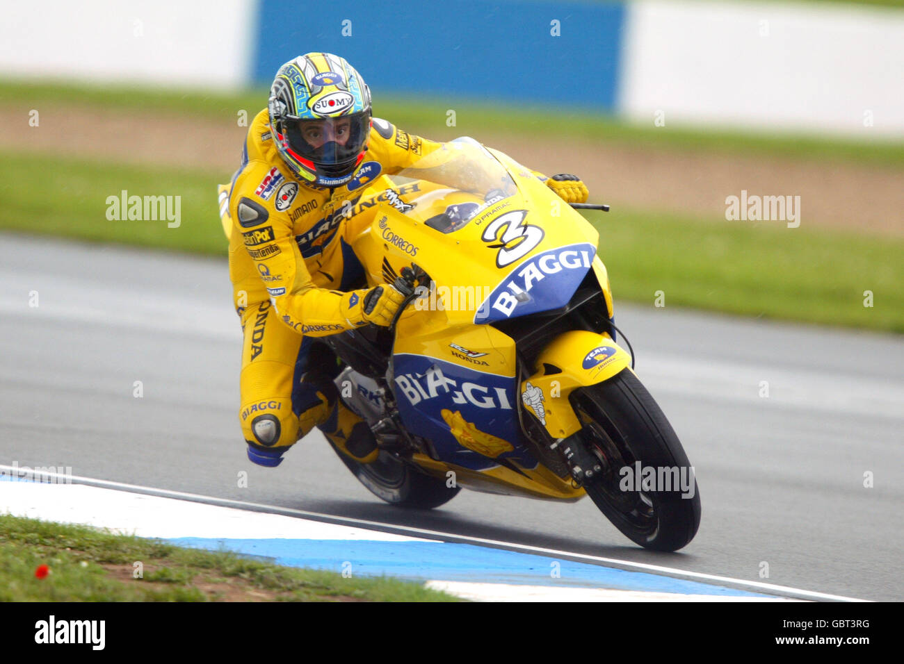Motorradfahren - großer Preis von Großbritannien - Moto GP - Rennen. Max Biaggi in Aktion Stockfoto