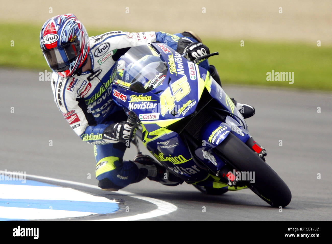 Motorradfahren - großer Preis von Großbritannien - Moto GP - Qualifikation. Colin Edwards in Aktion Stockfoto